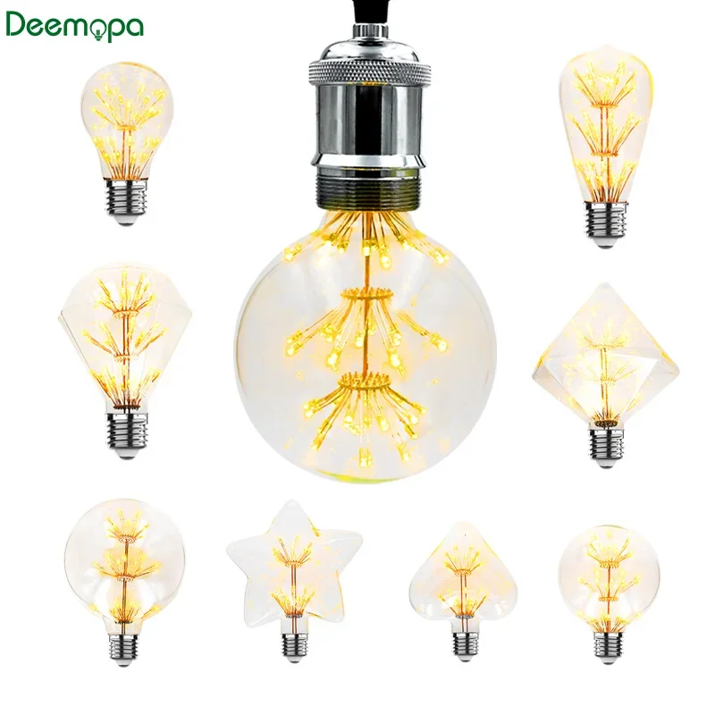 

LED Bulb E27 3W AC110V 220V Vintage Edison Light Bulb A60 ST64 Star Lamp Holiday Night Light Novelty Christmas Starry Sky Lamp