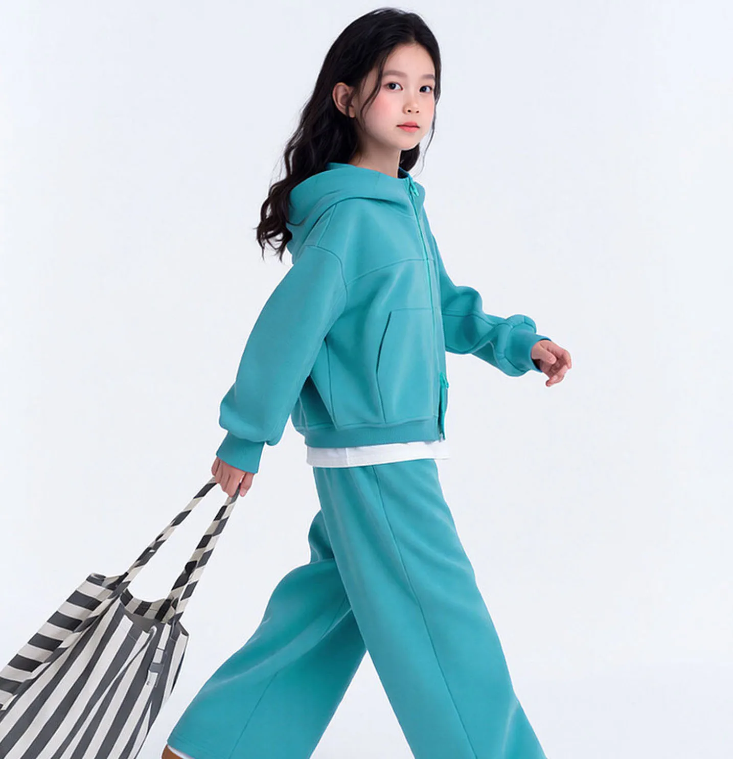 2026 New Gilrs Autumn Winter Teenager Cloth Suit Children Set Jacket Hooded Loose Top + Wied Leg Pant Tracksuit 4 To 12 14 Years