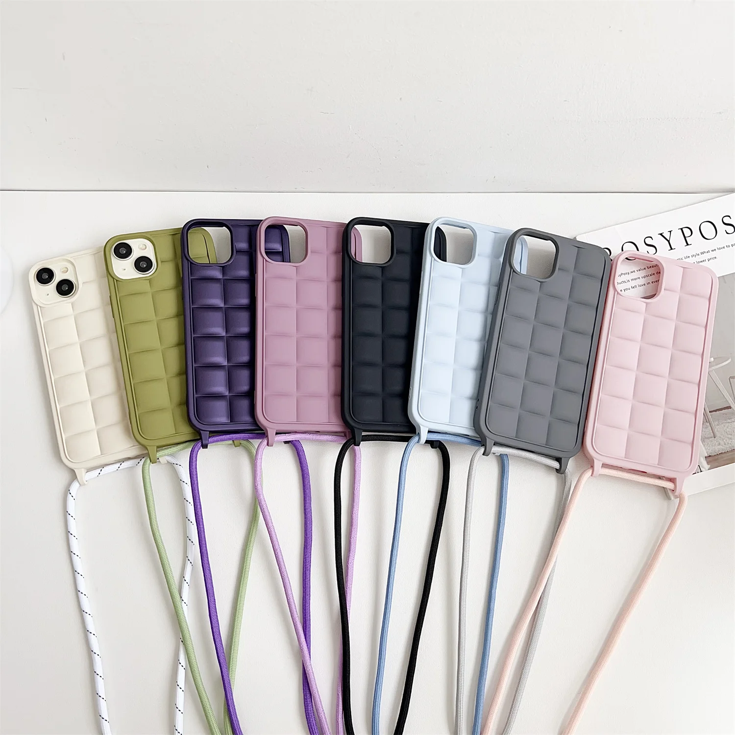 Skin Feel Long Strap Crossbody Case for iPhone 15 Pro Max 6S 7G 8G XR XS Max 11 Pro 12 13 Mini 14 Plus Soft Silicone Rugged Case