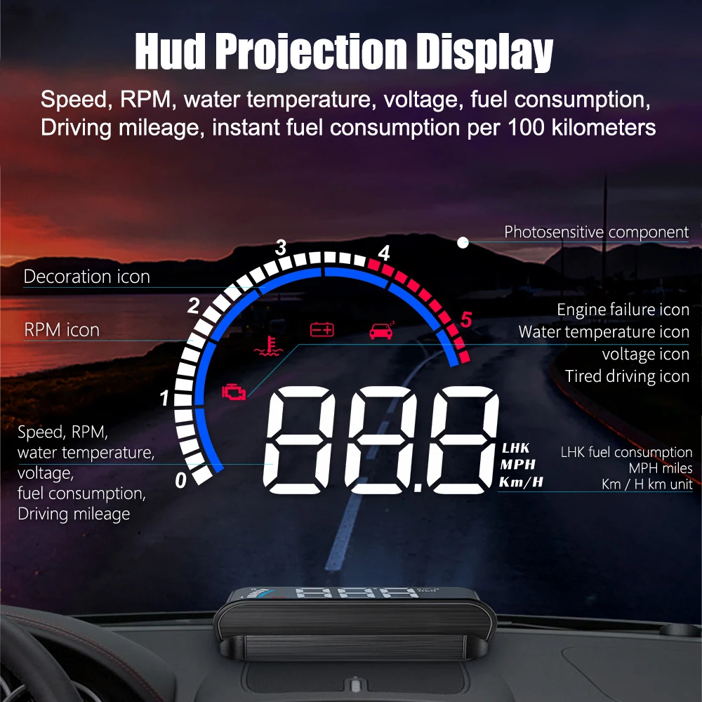 M13 HUD Windshield Projector Car Head Up Display GPS Compass Clock Speed Meter Digital Alarm Set Auto Accessories Speedometer