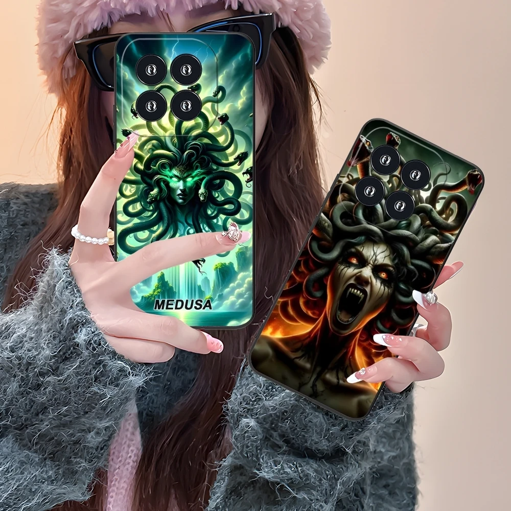 Medusa Snake Painting Mobile Cell Phone Case for Xiaomi 14 13 12 11 10 9 T Ultra Lite Pro S SE X 5G Black Soft Phone Cover Shell