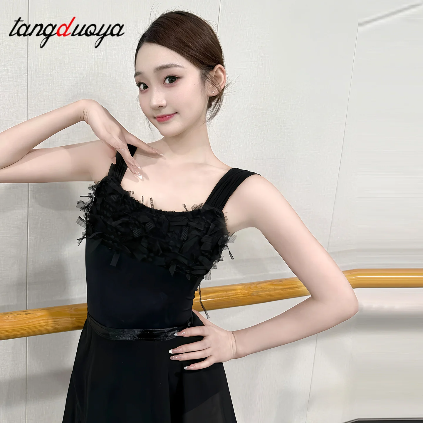 

Балетные купальники для женщин с перьями, для взрослых, для танцев и гимнастики, с вырезом на спине, без бретелей, танцевальная одежда, боди