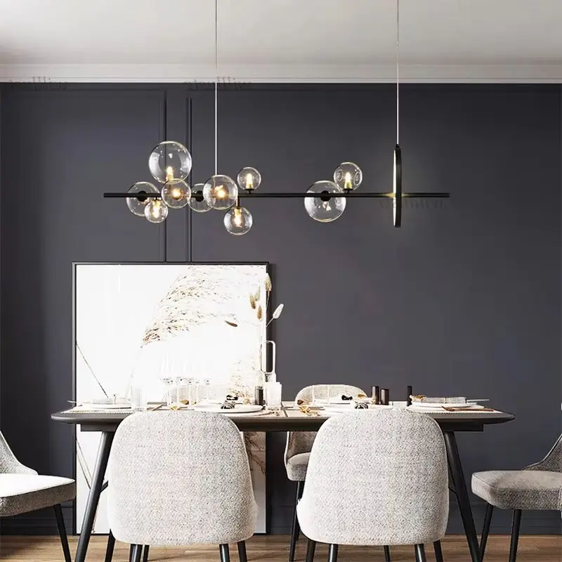 

Стеклянный пузырь, железный столб, подвесной светильник, светодиодная потолочная люстра, отель, кафе, обеденный стол, роскошная подвеска, подвесное освещение