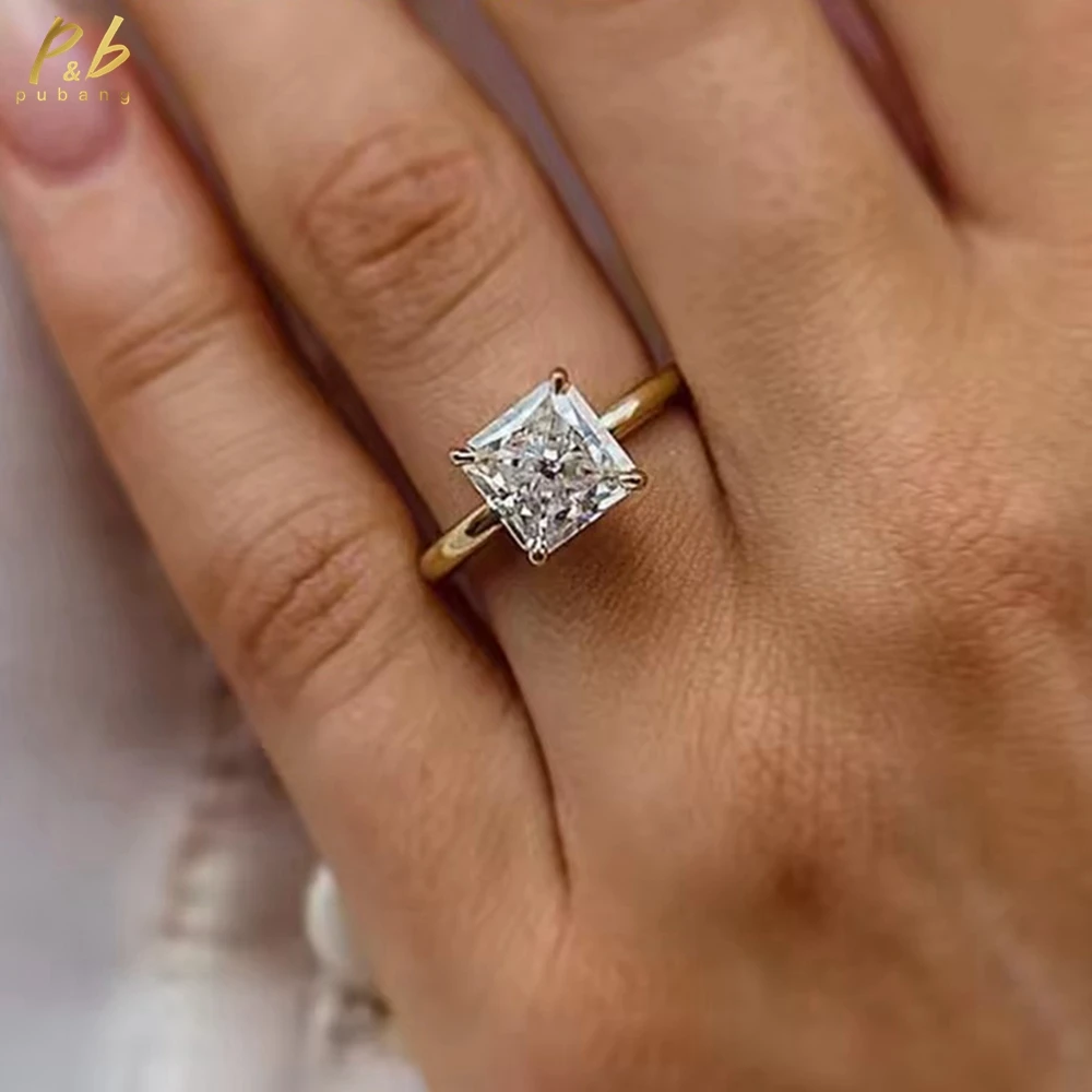 

PuBang Engagement Ring 3EX VVS1 D Color Moissanite Diamond Ring 4 Carat Crushed Ice Hybrid Radiant Cut 18k Yellow Gold Jewelry