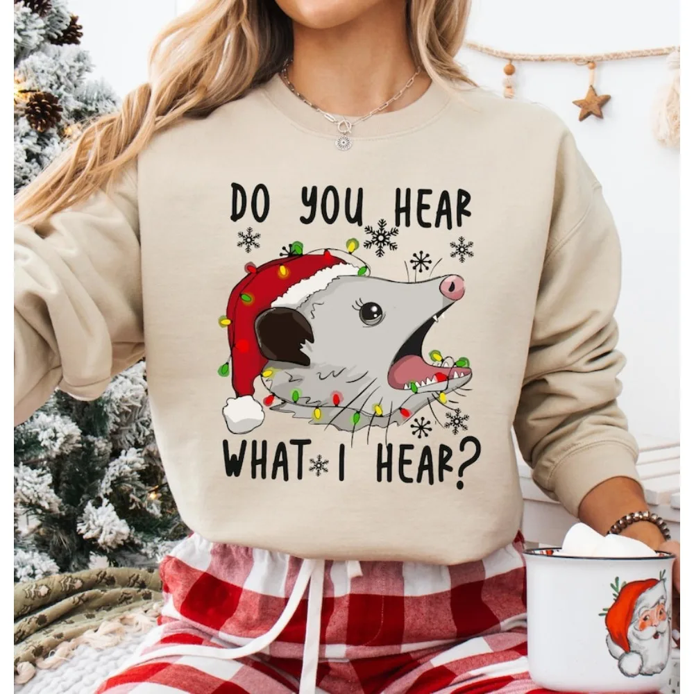 クリスマススウェットシャツ ポッサムスウェットシャツ Do You Hear What I Hear レディースパーカー クリスマスライトパーカー 動物愛好家スウェットシャツ ギフト