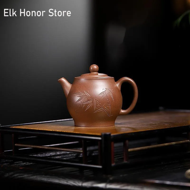 

160ml Chinese Yixing Tradition Purple Clay Teapots Famous Hand-carved Bamboo Tea Pot Raw Ore Mud Kettle Handmade Zisha Tea Set