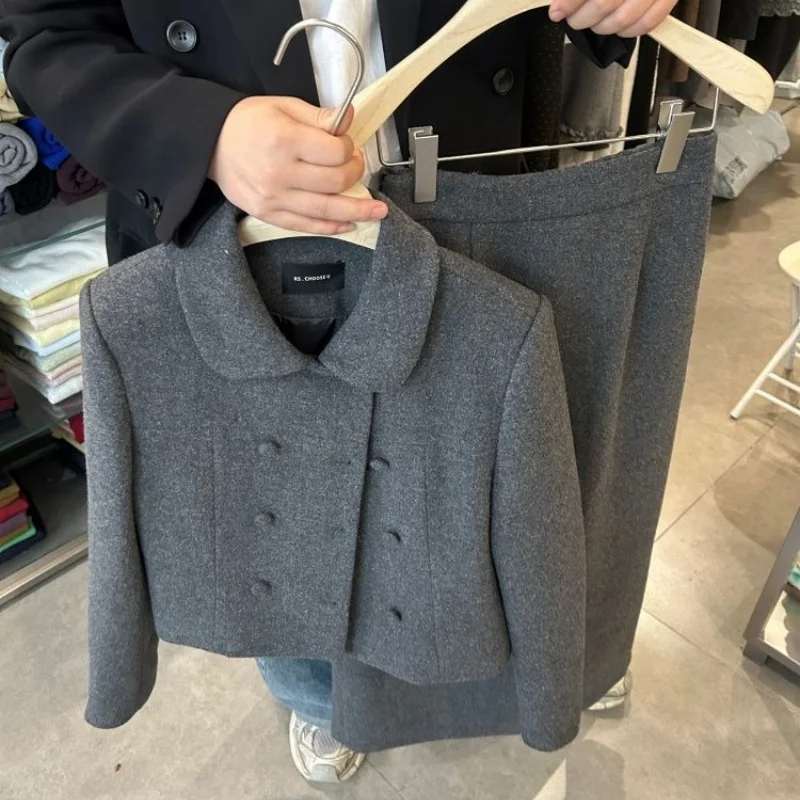 2025 New Korean-Style Winter Premium Wool Blazer With Slimming Midi Skirt And Professional Office Ensemble For Women