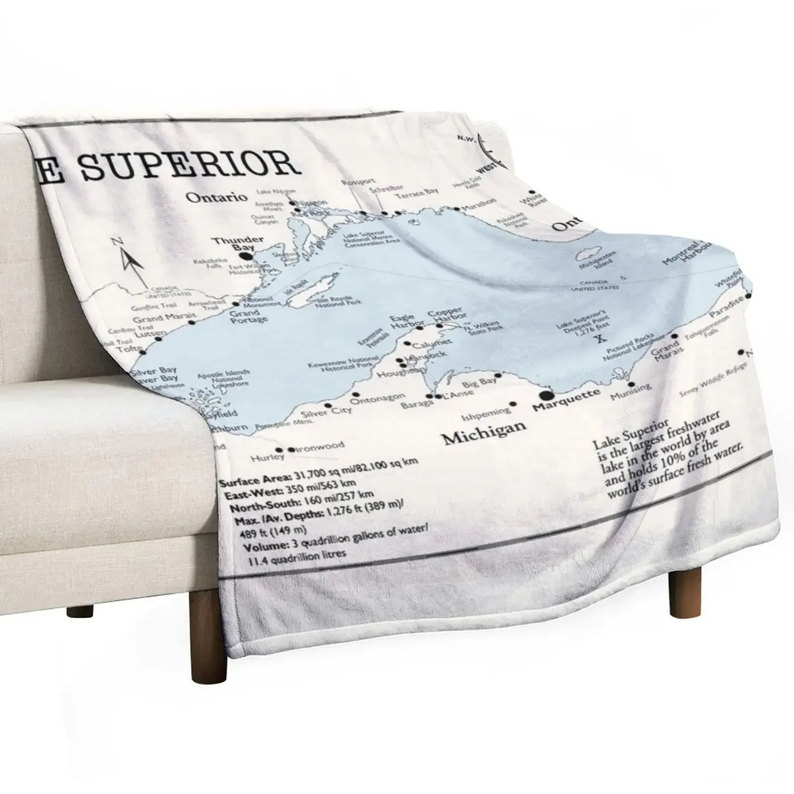 

Lake Superior Map Throw Blanket valentine gift ideas Picnic Multi-Purpose Blankets