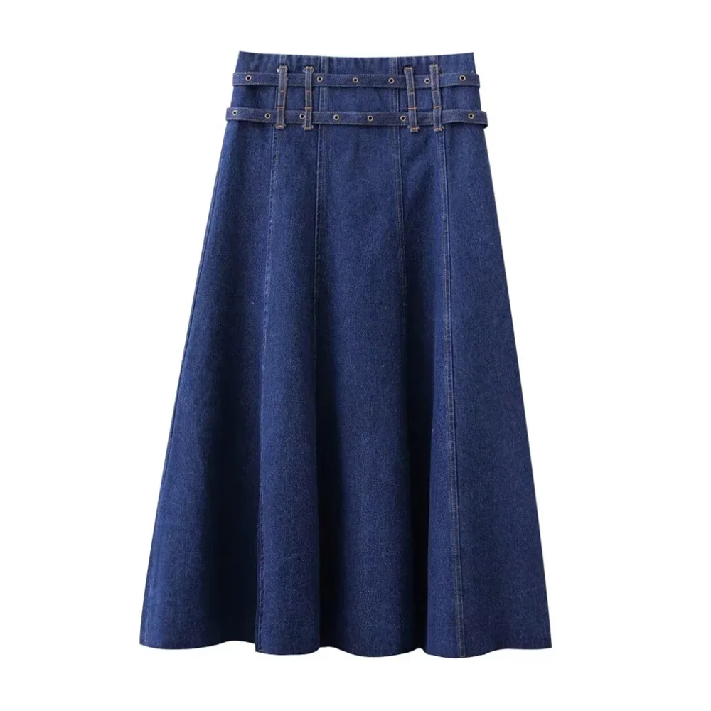 LIBIELIY LIBIELIY 2025ZAR * Spring/Summer New Women's Casual Versatile: How Many A-line High Waist Double Belt Denim Skirts To W