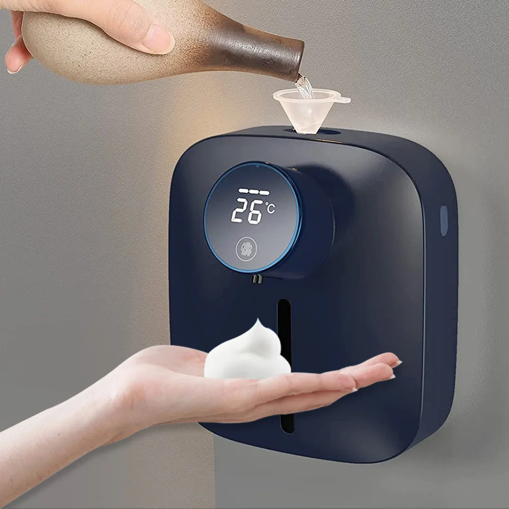 Wall Mounted Soap Dispenser Electric Foaming LED Temperature Display Non-Contact Infrared Sensor Soap Dispenser Liquid Dispenser