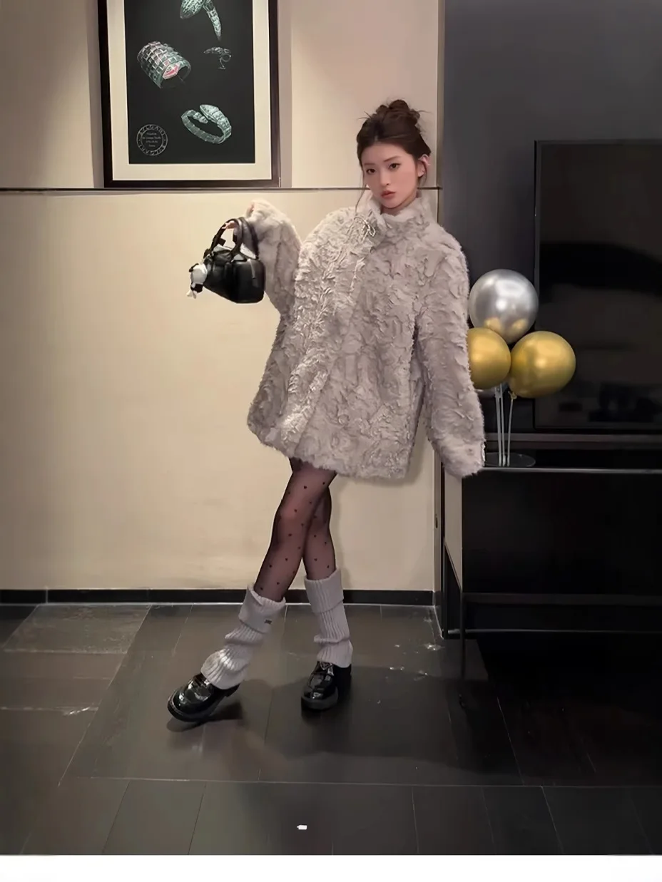 Kunstpelzmantel, lange Damenmäntel, wendbar, für Urlaub, Mutter, Feenrand, Knöpfe, Kontrastfalten, Ärmel, Halstaschen, schlicht, schlank