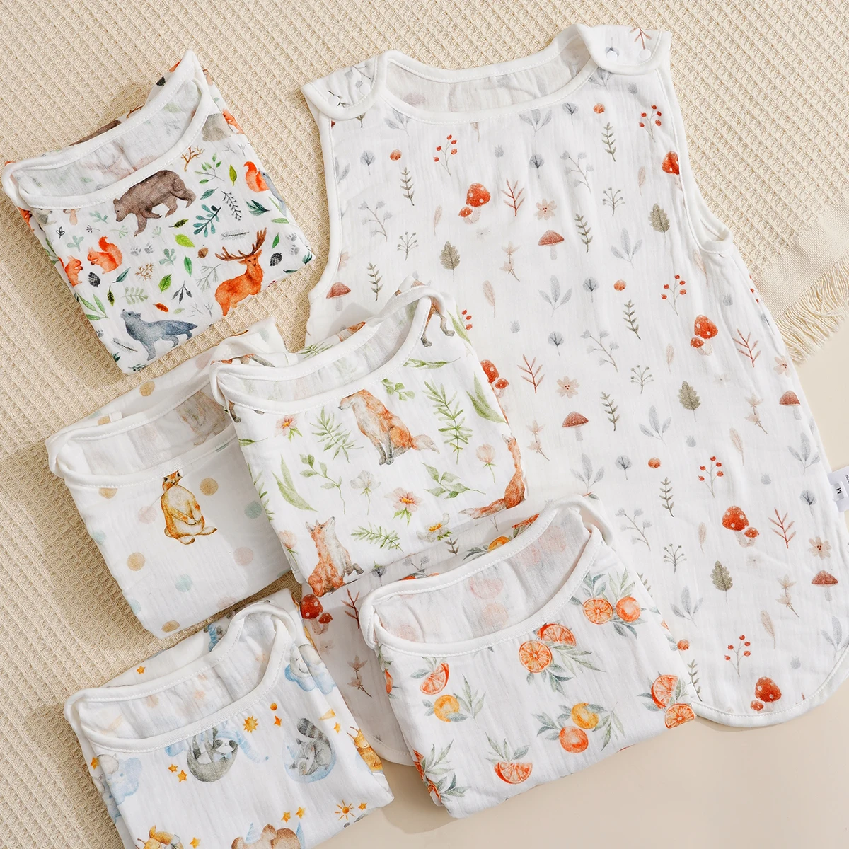 

Happyflute Baby Sleeping Bag 100%Cotton Sleeveless Swaddle Wrap Digital Printed Summer Wear Skin‑friendly Breathable BabyClothes