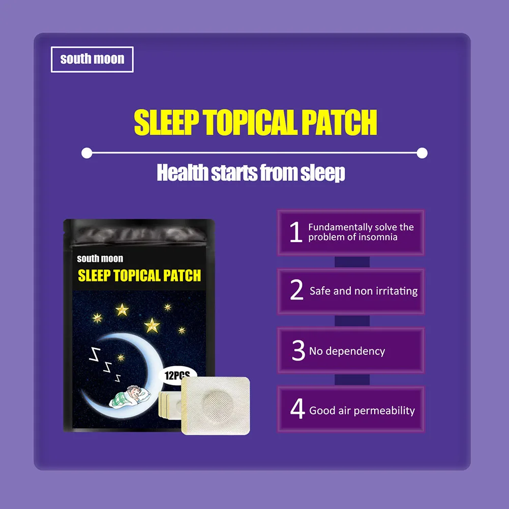 12pcs/pack Sleeping Stickers Natural Herbal Neurasthenia Sleep Patch Topical Relieving Stress Anxiety for Men Women Health Care