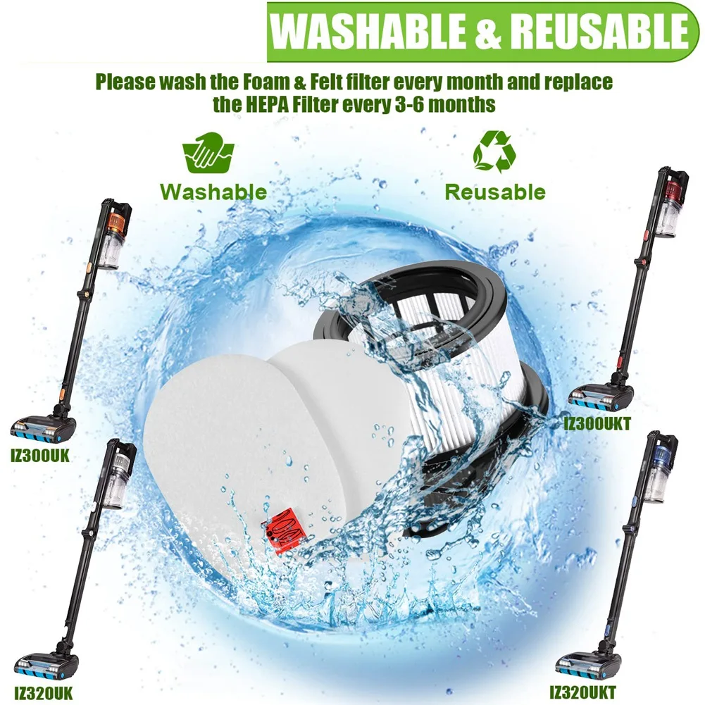 Piezas de Repuesto de filtro HEPA Compatible con aspiradoras IZ300 IZ300UK IZ320 IZ320UK, accesorios