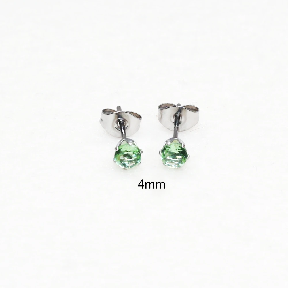 Klassische Ohrstecker aus Edelstahl mit Apfelgrünem Glas, zum Aufstecken, für Damen und Herren, 3 mm, 4 mm, 5 mm, zur Auswahl. – Detail 4