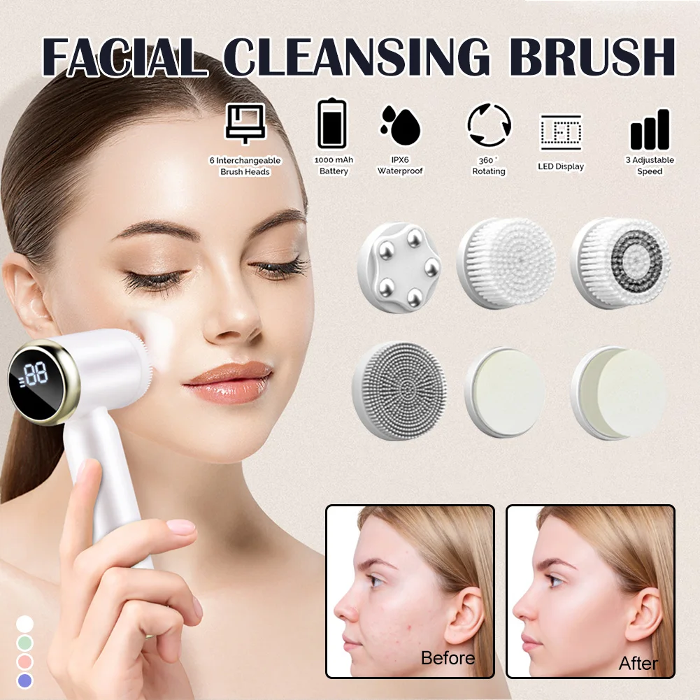 

6 In 1 Silicone Facial Cleansing Brush Waterproof Face Cleaner Blackhead Removal Acne Pore Clean Skin Rejuvenation Beauty Care