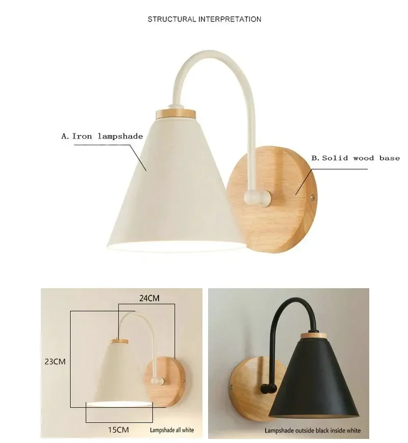 JOYINLED Modern Minimalist LED Wall Light Black White Interior Decor E26/E27 Lamps Nordic Indoor Wall Lamp for Bedroom Bedside ﻿