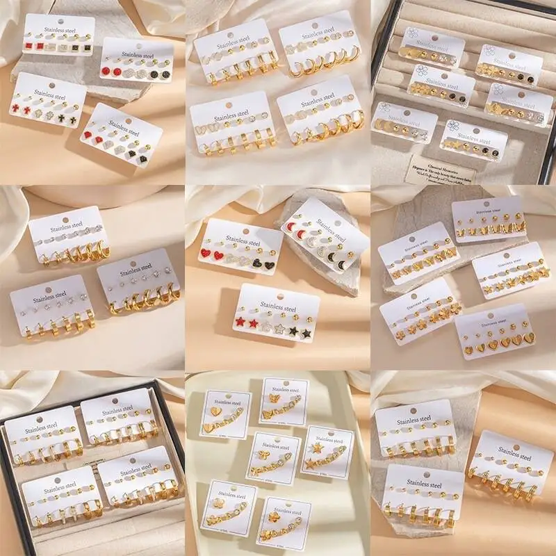 Stainless Steel Stud Earrings Set, Gold Huggie Hoop Earrings Pack, Anti-fade Hypoallergenic Multi Pairs Earrings for Women