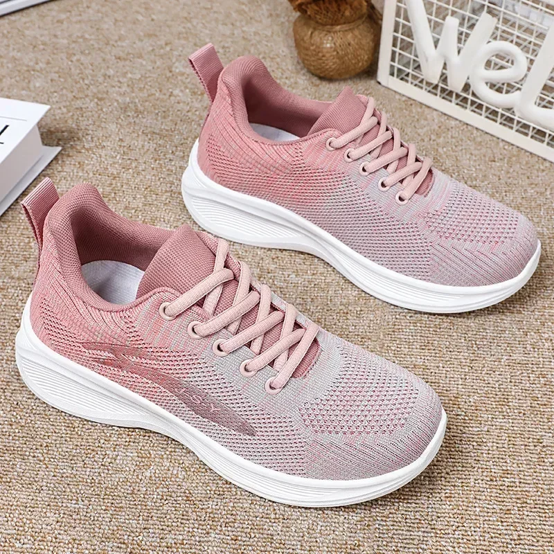 Running Women's Casual Soft Sole Comfortable Lace-up Sports Shoes Breathable Single Shoes Mesh Breathable Mesh Training Shoes