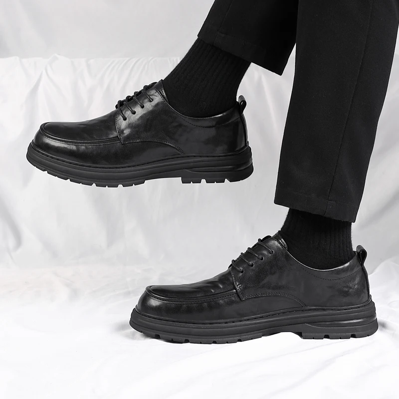 

Men's Derby Leather Shoes Classic minimalist thick bottom style Work and party Leisure Business Black brown Luxury Quality