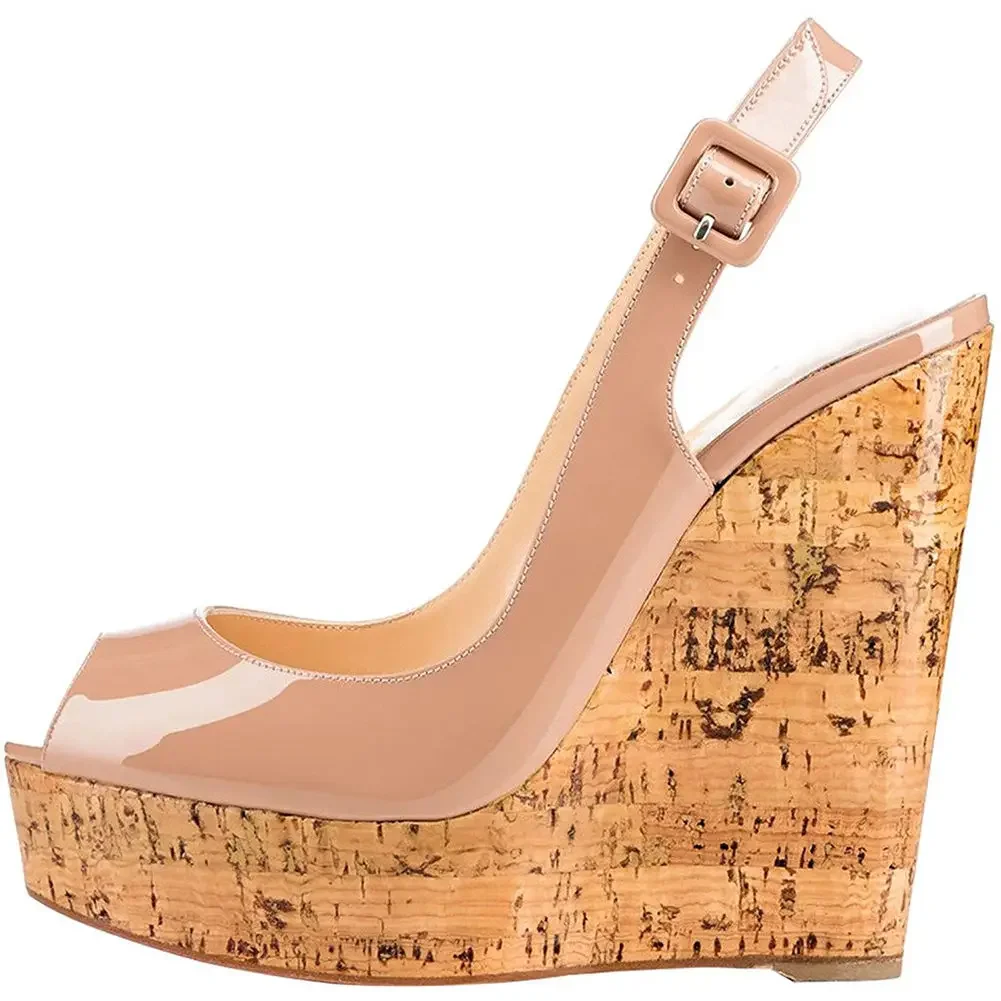 2021 New Style Customizable Fashion Wedge Sandals Peep-toe High Heels Patent Leather Women\'s Shoes Large Size