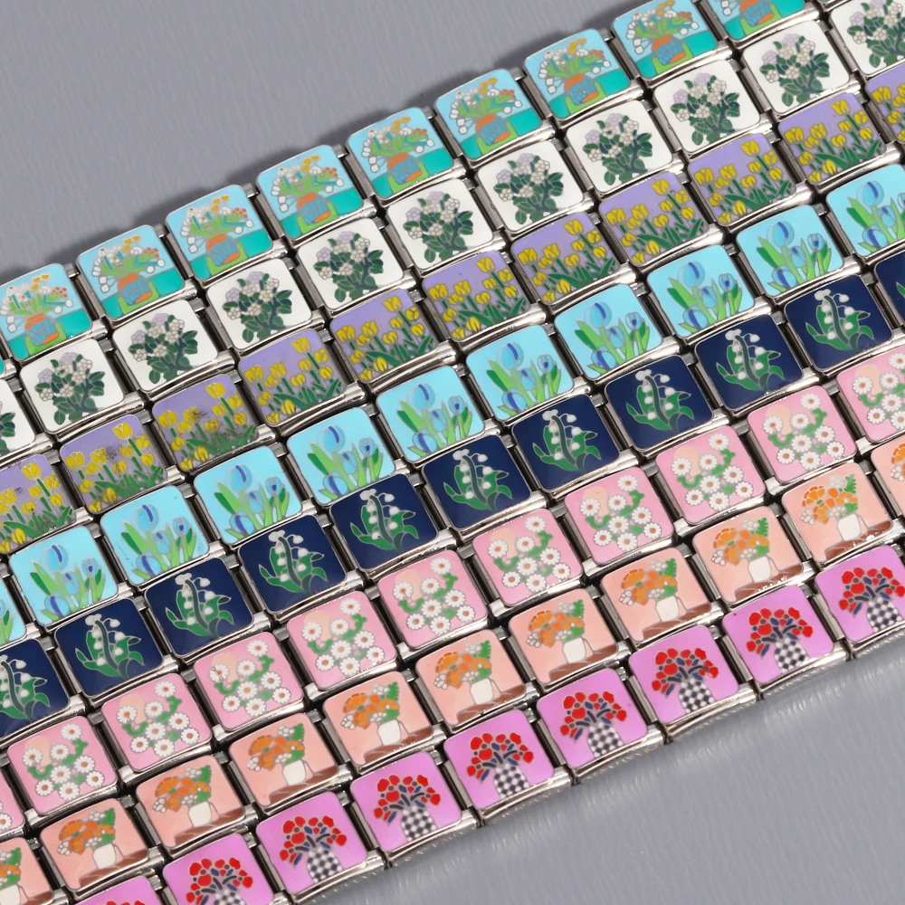 للرجال والنساء هدية عصرية لطيف ملون نمط الطباعة وحدة سحر إيطالية الفولاذ المقاوم للصدأ 9 مللي متر أساور DIY بها بنفسك صنع المجوهرات