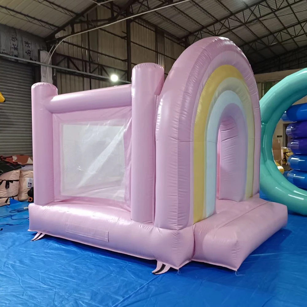 

wholesale Inflatable rainbow Bounce House Jumping House with Slide, Kids Party Theme jumper Castle Durable for Kids Holiday