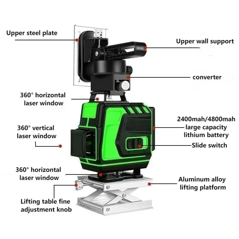 12 Lines 16 Lines 18 Lines 3/4d Self-leveling 360 Green Rotary Laser Level 360 horizontal and vertical