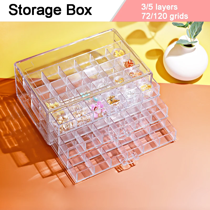 3/5 Layer Plastic Art Nails Case Rings Jewelry Storage Box for Decor Earrings Organizer Beads Container Display Classification B