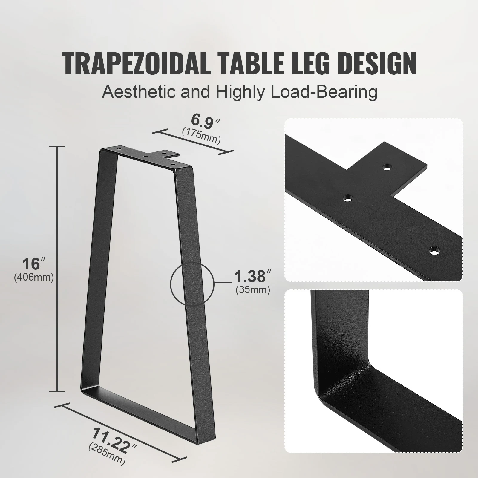 SucceBuy 16inch Trapezoid Steel Table Legs Replacement Furniture Legs Set of 2 DIY Coffee Tables Desks Bench Night Stands Sofa