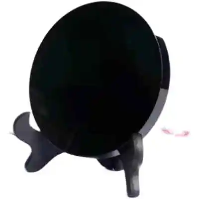 8-25cm Natural Black Obsidian Stone Scrying Mirror Round Plate Fengshui Mirror For Home Decoration Gift With Shelf