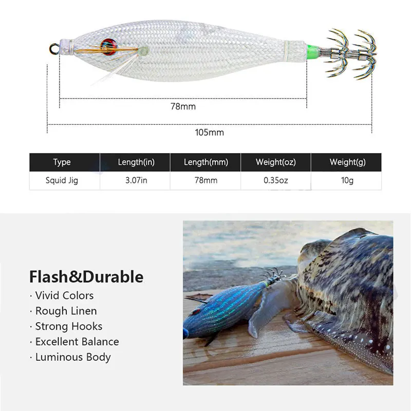 Multicolor 78Mm 10G Floating Squid Jig Jigging Fishing Lure Artificial Plastic Squid Hook for Sea Boat Fishing Cuttlefish Bait