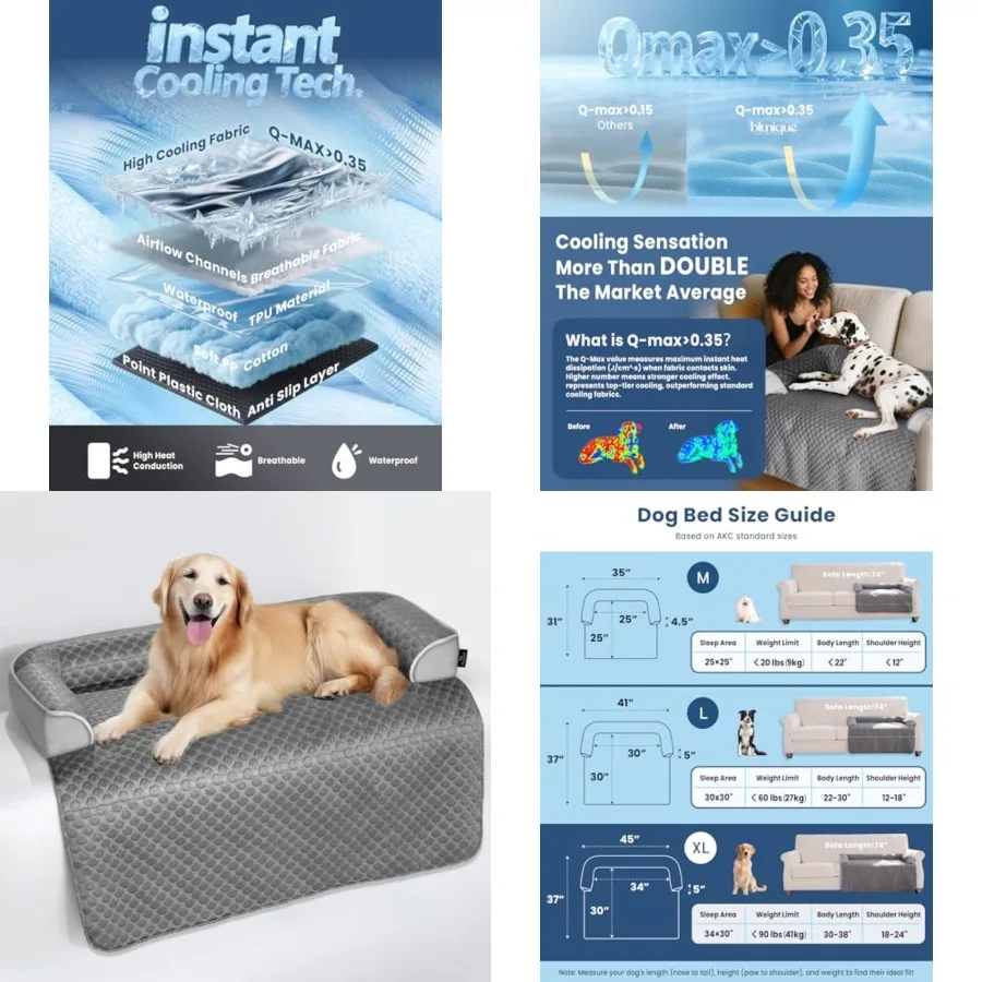 

Dog Cooling Mat Sized Cooling Dog Beds for Couch with Sides, Self Cooling Orthopedic Pet Bed with Removable Washable Cover for
