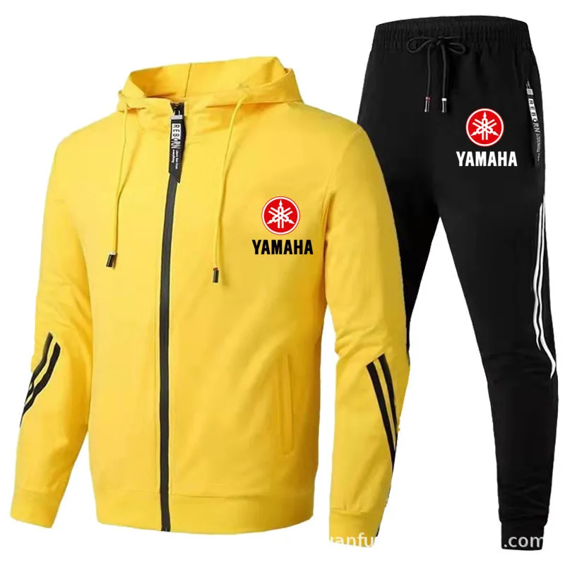 Yamaha Motorcycle Racing Tracksuit Men's Clothing Yamaha Logo Print Zip Sweatshirt&Pant Men Sets Bike Jacket Men Sportswear Suit