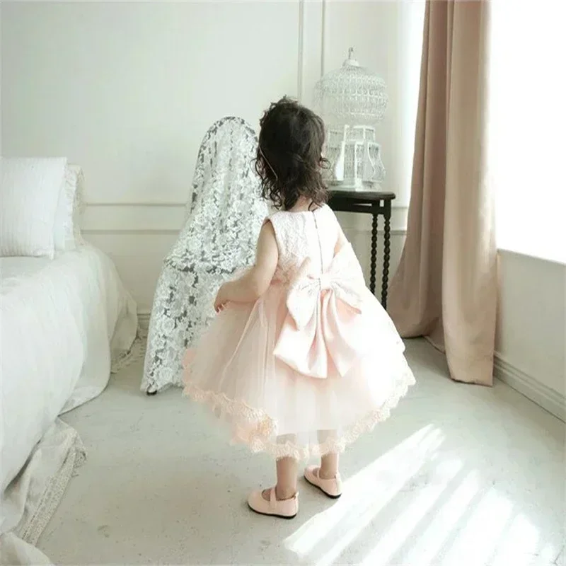 Newborn Christening Gown Lace Flower Girl Dress for Wedding Puffy 1st Birthday Party Baby Outfit Baptism Kids Princess Dress