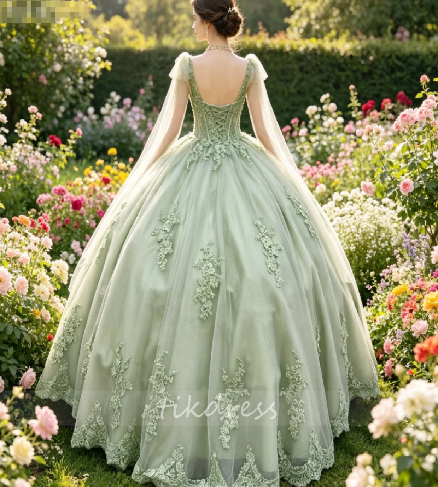 

Elegant Sage Green Quinceanera Dresses 2026 Off Shoulder 3D Flower Lace Applique Ruffled Tulle Vestidos De 15 Años Birthday Gown