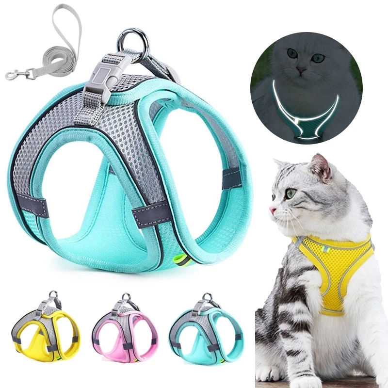 Cute Cat Harness Escape Proof Breathable Small Dogs Harness Collar Reflective Adjustable Pet Chest Strap Kitten Necklace XXS-L