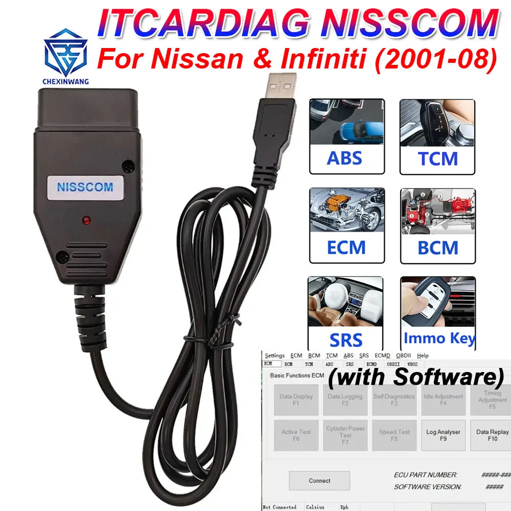 

ITCARDIAG NISSCOM OBD2 Diagnostic Tool for Nissan & Infiniti Support ECM ABS Program Immobiliser Key Steering Angle Sensor Reset