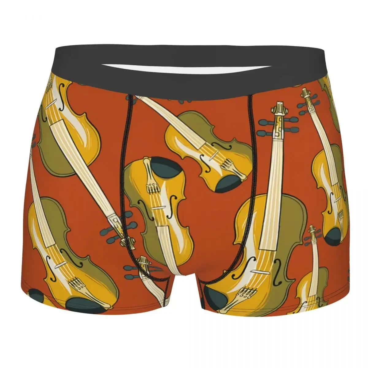 Violin Musical Instrument Orange Man's Boxer Briefs Music Pattern Art Breathable Creative Underpants Print Shorts Birthday Gifts