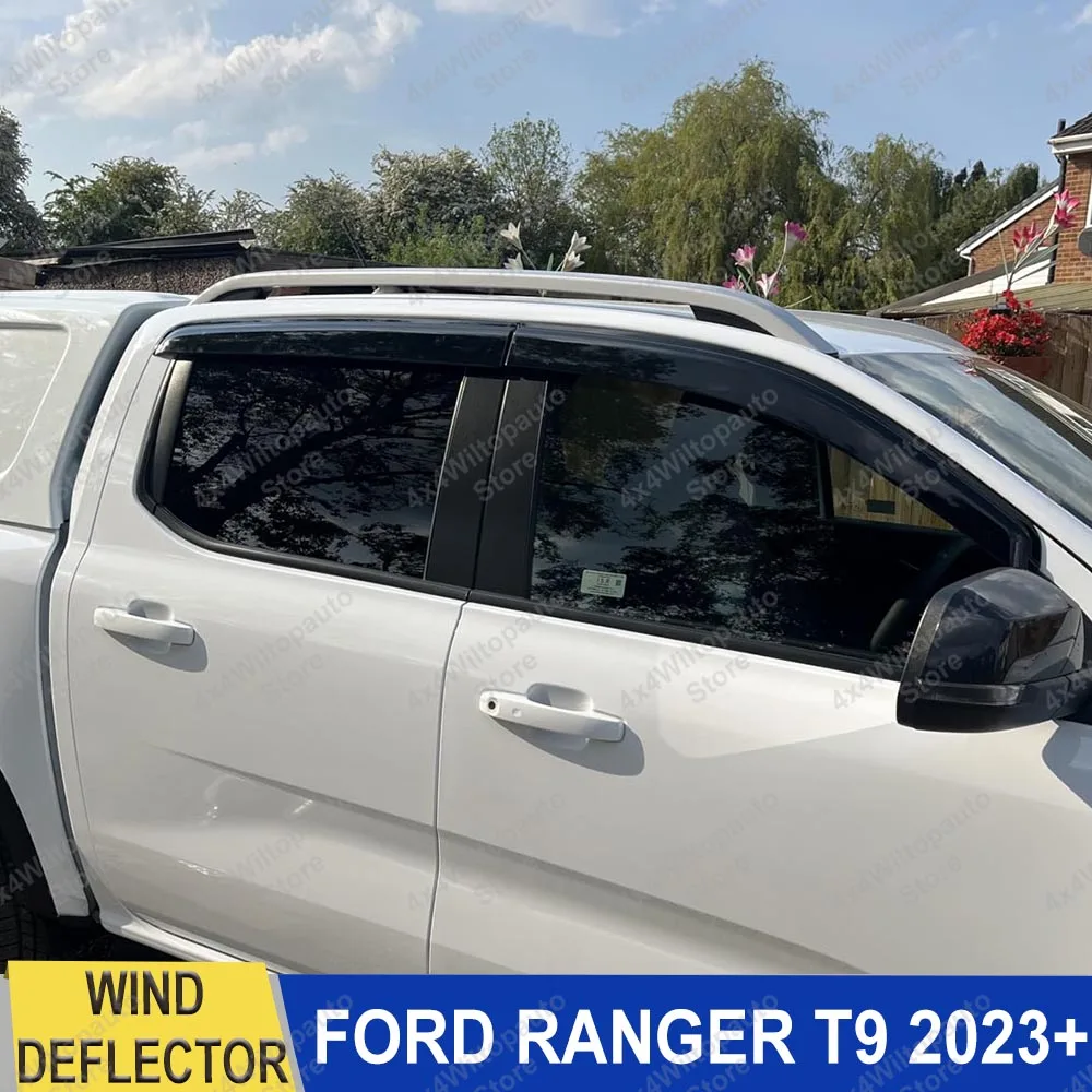 

Window Visor For Ford Ranger NEXT GEN T9 2023+ Wildtrak Sport XLT XLS XL Smoked Black Deflector Sun Rain Guard Car Accessories