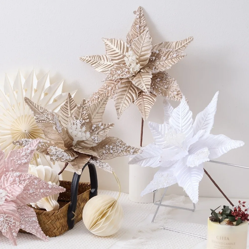 

30cm Pearl Christmas Flower Realistic Handcrafted Simulated Christmas Flower Beautiful DIY Crafting Artificial Christmas Flowers