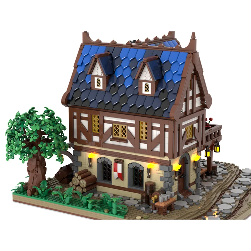 City Street View Moc Building Blocks Modular Medieval Tavern Model Technical Bricks DIY Assembly Castle Toys Holiday Set Gifts