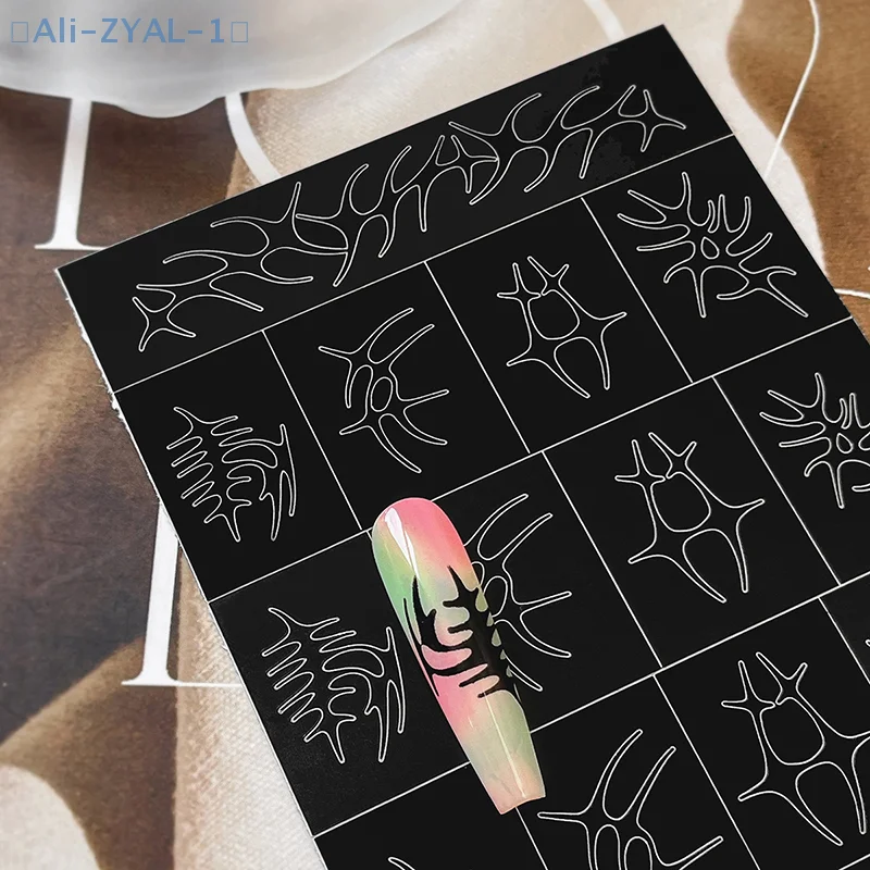 【ZYAL-1】1 Blatt Airbrush-Schablone für Nägel, Sterne, Mond, Fischgrätenmuster, hohle Nagelaufkleber, Vorlagen, Nagel-Maniküre-Aufkleber