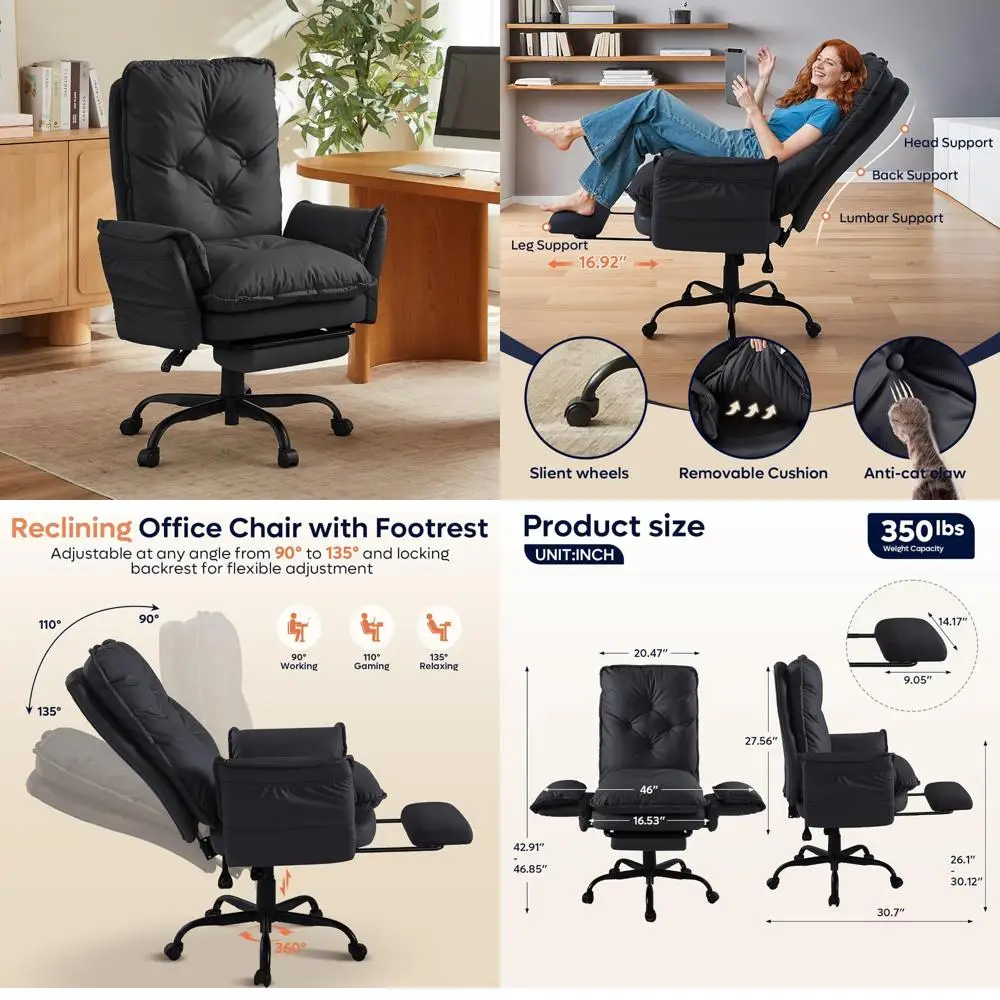 Cross-Legged Office Chair with Footrest, High-Back Criss-Cross Design, Reversible Armrests, Wheels, Suitable for Big and Tall In