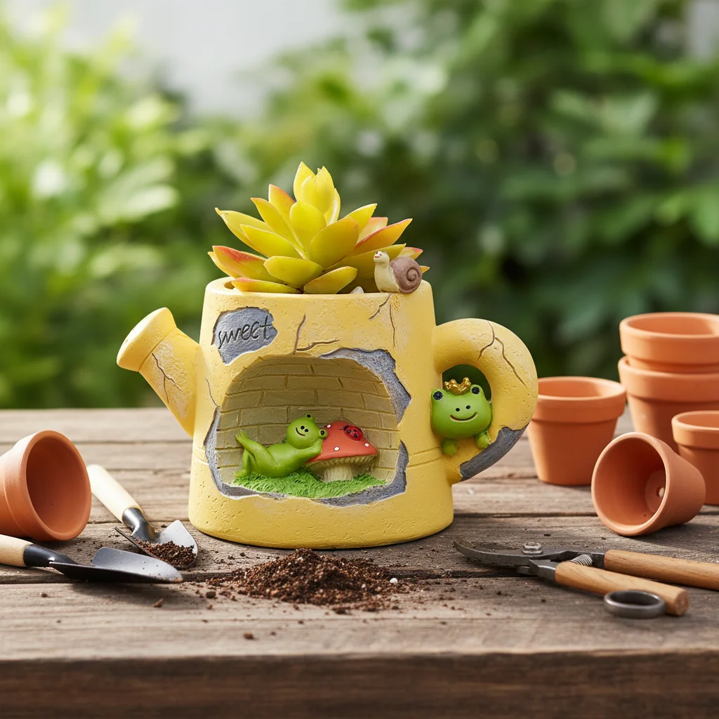 Dreaming Time resinss Cute Cartoon Fairy Flower Planter with Drainage Hole Home & Garden Decor Wholesale