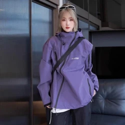 New Autumn Women Jacket Bomber Outdoor Windproof Waterproof Windbreaker Japanese Y2k Zipper Couple Clothes Korean Dongdaemun