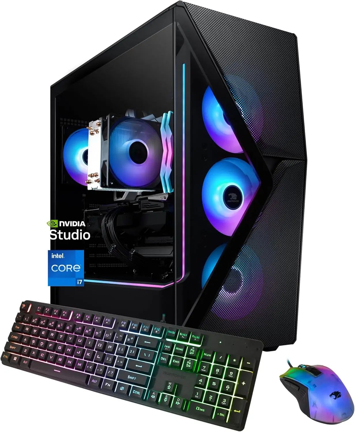 كمبيوتر ألعاب iBUYPOWER Slate MESH Intel Core i7 14700F RTX 5070 12GB GPU 32GB DDR5 RGB 1TB NVMe SSD Win11 ماوس لوحة مفاتيح منزلي