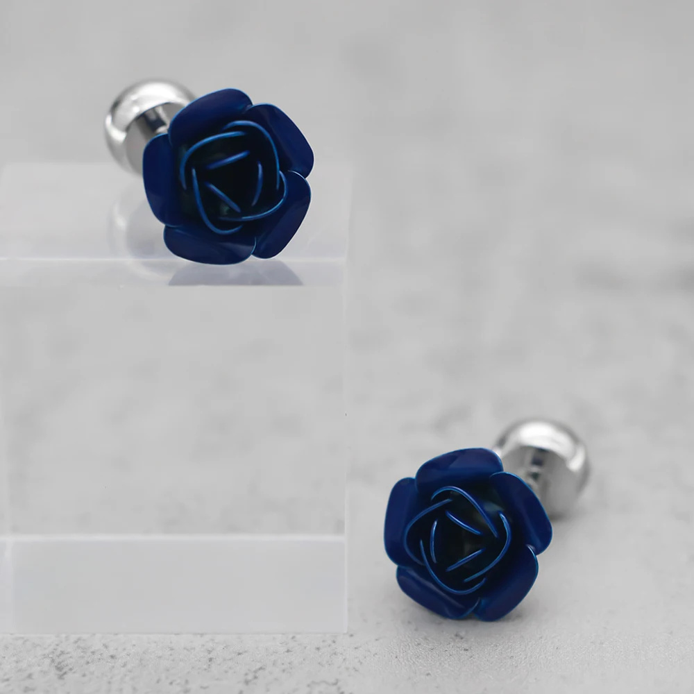 New Red and Blue 2 Colors Rose Cufflinks Fashion Men\'s and Women\'s Shirt Cuff Link Senior Designer Handmade Design Wedding Gif