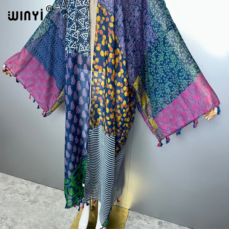 فستان كيمونو ماكسي صيفي أنيق من WINYI أفريقيا لتغطية الشاطئ سترة عباية للمرأة المسلمة معطف بوهو قفطان ملابس الشاطئ قفطان