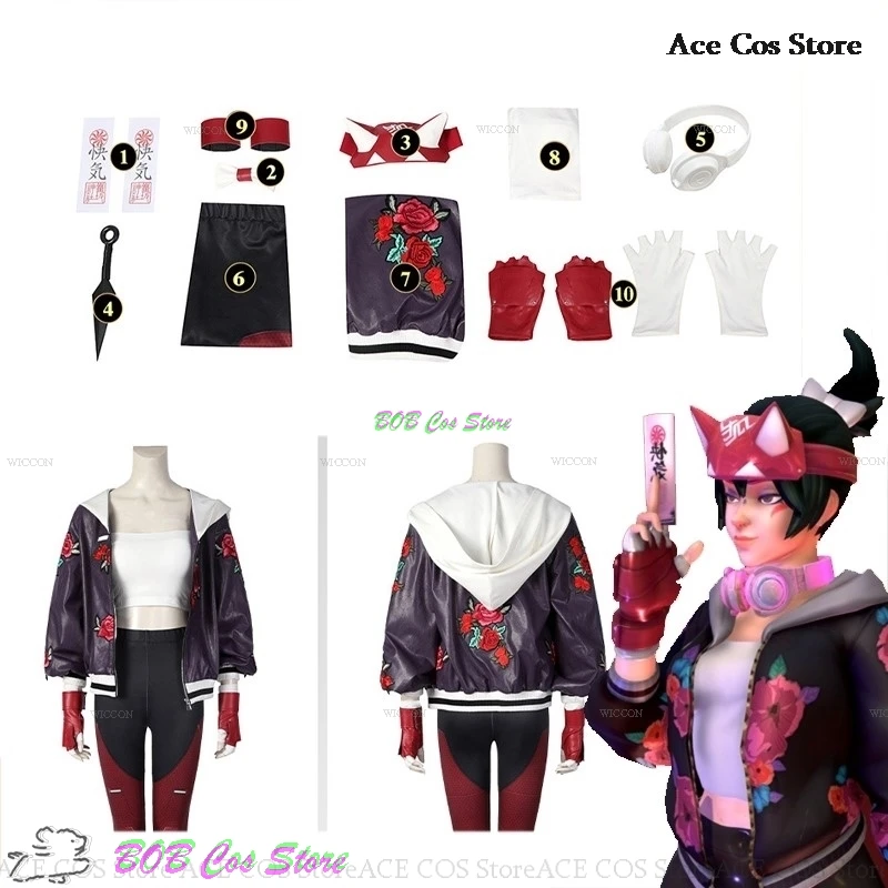 Overwatch 2 Kiriko Cosplay Costumes Skin Athleisure Coat Pants Women Suit Game Clothes Halloween Party Wig Props Uniform Set